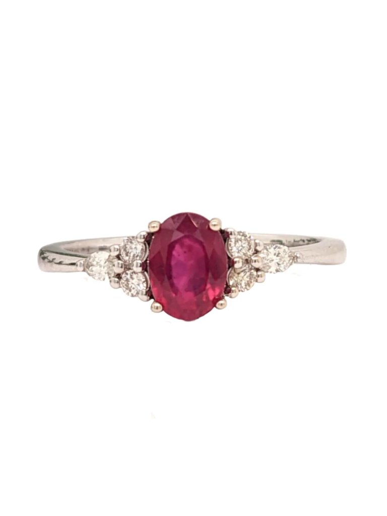 1.18 Ct Oval Ruby Ring With Natural Diamond Accents In Solid 14k White Gold